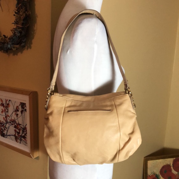 POUR LE VICTOIRE Leather Shoulder-bag Purse Luxe Natural & Gold LOGO Stripe NEW - Picture 4 of 15